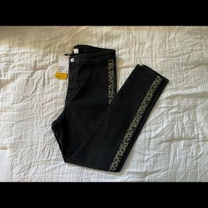 H&M Black Denim Jeans w/ Leopard Taping
